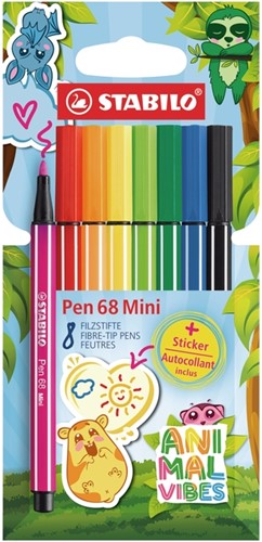 Viltstift STABILO Pen 68 Animal Vibes mini medium assorti 8 stuks
