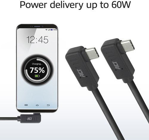 Kabel ACT USB-C hoek links/rechts 10Gbps 2m-1