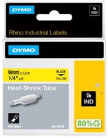 Labeltape Dymo Rhino industrieel krimpkous 6mm zwart op geel