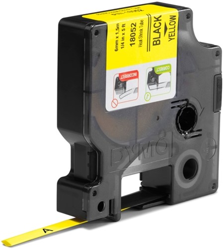 Labeltape Dymo Rhino industrieel krimpkous 6mm zwart op geel-2