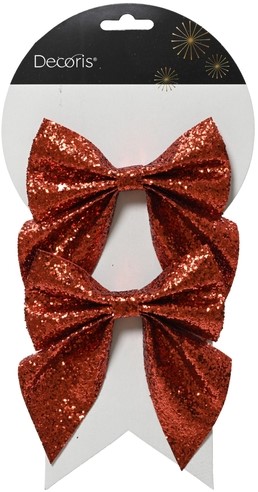 Strik Decoris rood glitter 13cm set à 2 stuks
