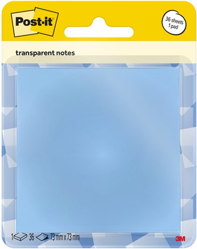 Memoblok Post-it 3M 73x73mm Transparant blauw