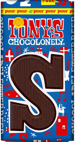 Chocoladeletter Tony's Chocolonely S puur 90 gram