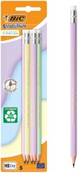 Potlood Bic HB met gom pastel assorti blister 5 stuks