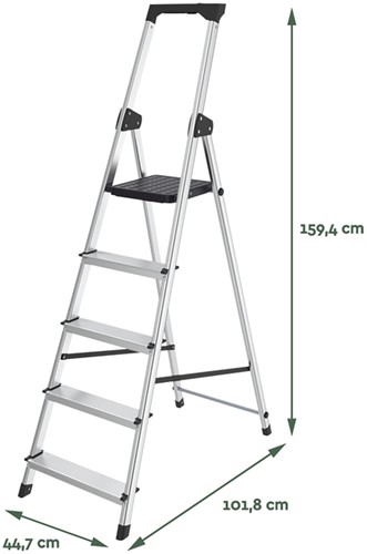 Huishoudtrap BRASQ 5 treden aluminium SLA500 zilver-2