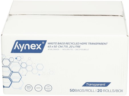 Afvalzak Hynex 45x50cm HDPE recycled T15 20L transparant rol à 50 stuks-3