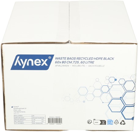 Afvalzak Hynex 60x80cm HDPE recycled T25 60L zwart rol à 25 stuks-5