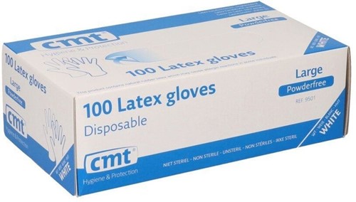 Handschoen CMT L latex poedervrij wit 100 stuks