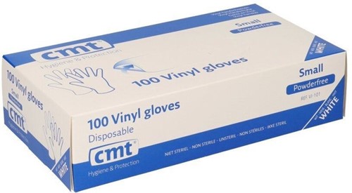 Handschoen CMT S vinyl poedervrij wit 100 stuks