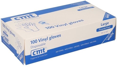 Handschoen CMT L vinyl poedervrij wit 100 stuks