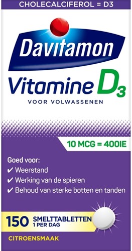 Vitamine D Davitamon volwassenen smelttablet 150 stuks