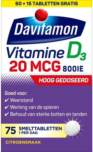 Vitamine D Davitamon Forte smelttablet 75 stuks