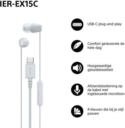 Oordopjes Sony EX15C bedraad USB-C in ear wit-2