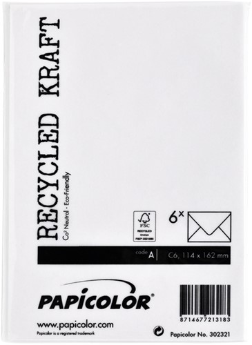 Envelop Papicolor C6 114x162mm kraft wit 6 Stuk-3