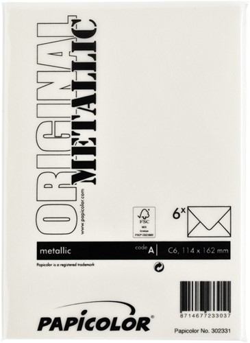 Envelop Papicolor C6 114x162mm metallic ivoor 6 Stuk-3