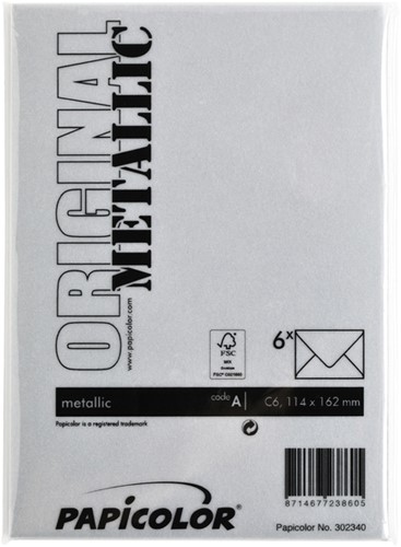 Envelop Papicolor C6 114x162mm metallic zilver 6 Stuk-3