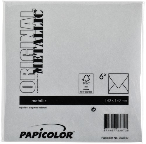 Envelop Papicolor 140x140mm metallic zilver 6 Stuk-3