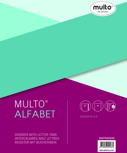 Tabbladen Multo A4 23-gaats 20-delig alfabet grijs