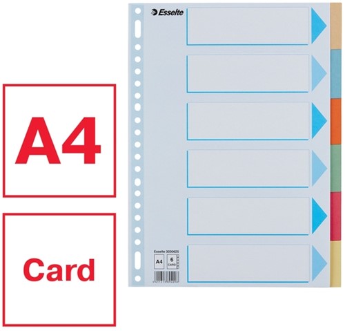Tabbladen Esselte premium A4 6dlg karton 23r ass 1 Stuk-6
