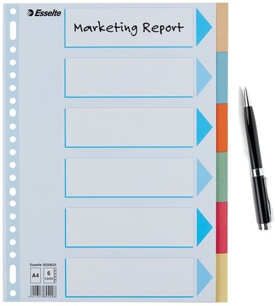 Tabbladen Esselte premium A4 6dlg karton 23r ass 1 Stuk-12