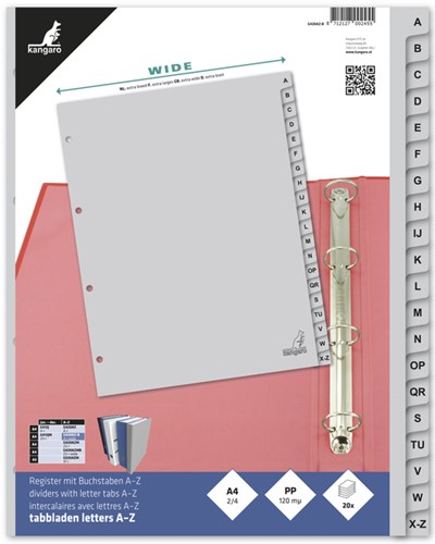 Tabblad Kangaro A4 4r 20dlg AZ breed PP grijs 1 Set