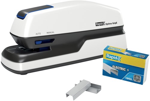 Nietmachine elektrisch Rapid Optima Grip 20vel zilver/zwart