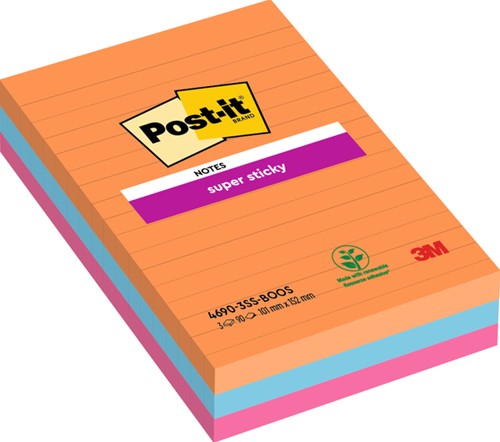 Memoblok Post-it 4690 Super Sticky 101x152mm Bngkk 3 Stuk
