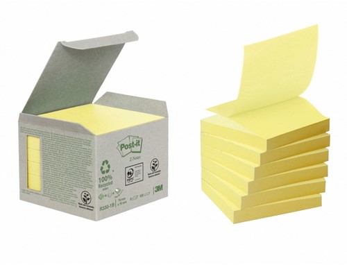 Memoblok Post-it Z-Note R3301B recycled 76x76mm gl 6 Stuk