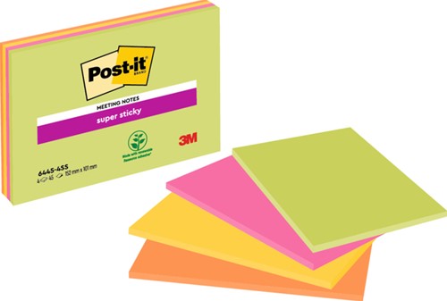 Memoblok Post-it 6445SS 152x101mm ass 4st 4 Stuk