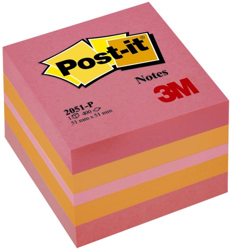 Memoblok Post-it 2051 51x51mm kubus roze 1 Stuk