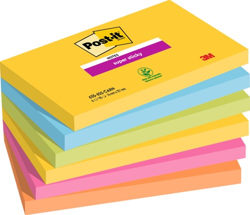 Memoblok Post-it 655 Super Sticky 76x127mm Carnval 6 Stuk