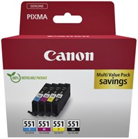 Inktcartridge Canon CLI-551 zwart + 3 kleuren 4 Stuk