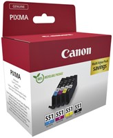 Inktcartridge Canon CLI-551 zwart + 3 kleuren 4 Stuk-2