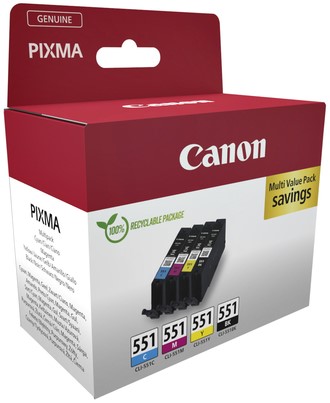 Inktcartridge Canon CLI-551 zwart + 3 kleuren 4 Stuk-2