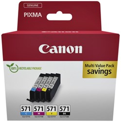 Inktcartridge Canon CLI-571 zwart + 3 kleuren 4 Stuk