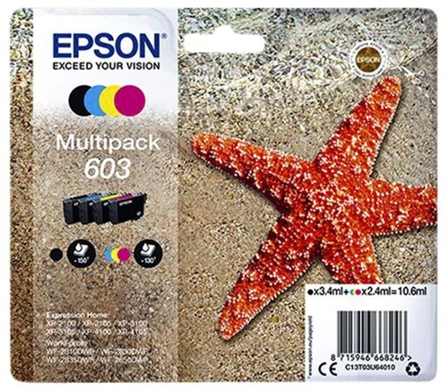 Inktcartridge Epson 603 T03U6 zwart + 3 kleuren 4 Stuk