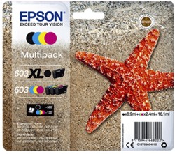Inktcartridge Epson 603 T03A9 zwart XL+ 3 kleuren 4 Stuk