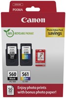 Inktcartridge Canon PG-560 CL-561 zw + kl + papier 2 Stuk