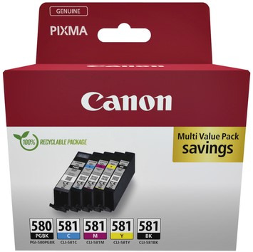Inktcartridge Canon PGI-580 CLI-581 2x zw + 3 kl 5 Stuk