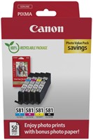 Inktcartridge Canon CLI-581 4 kleuren + papier 4 Stuk