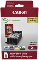 Inktcartridge Canon CLI-581XL 4 kleuren + papier 4 Stuk
