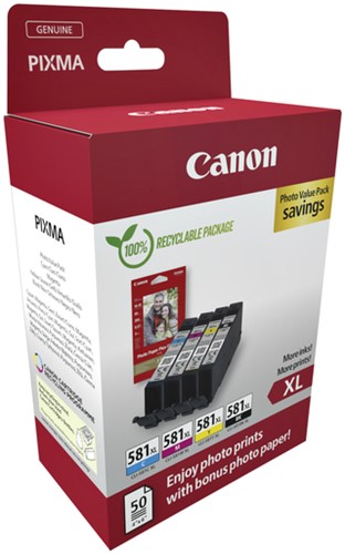 Inktcartridge Canon CLI-581XL 4 kleuren + papier 4 Stuk-2