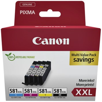 Inktcartridge Canon CLI-581XXL zwart + 3 kleuren 4 Stuk