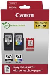 Inktcartridge Canon PG-540 CL-541 zw + kl + papier 2 Stuk