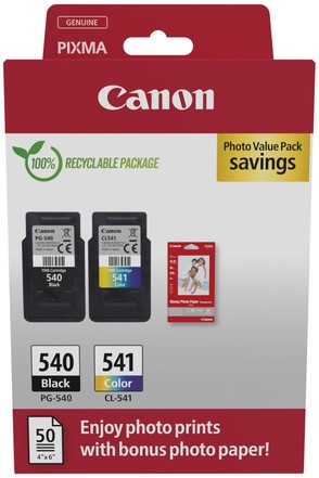 Inktcartridge Canon PG-540 CL-541 zw + kl + papier 2 Stuk