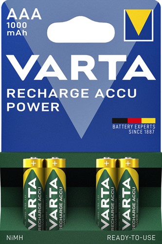 Batterij oplaadb Varta AAA hr3 1000mAh ready2use 4 Stuk