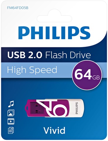 USB stick 2.0 Philips Vivid edition 64GB paars 1 Stuk-3