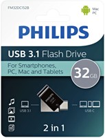 USB stick 3.1 Philips 2in1 USB-C USB-A 32GB zwart 1 Stuk-2