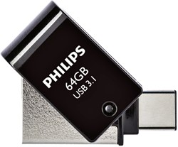 USB stick 3.1 Philips 2in1 USB-C USB-A 64GB zwart 1 Stuk