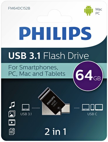 USB stick 3.1 Philips USB C 2in1 64GB zwart 1 Stuk-2